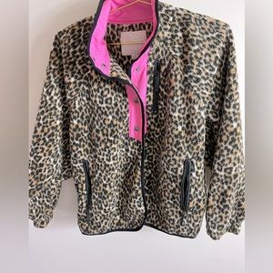 Cheetah print button up jacket with pop of neon pink